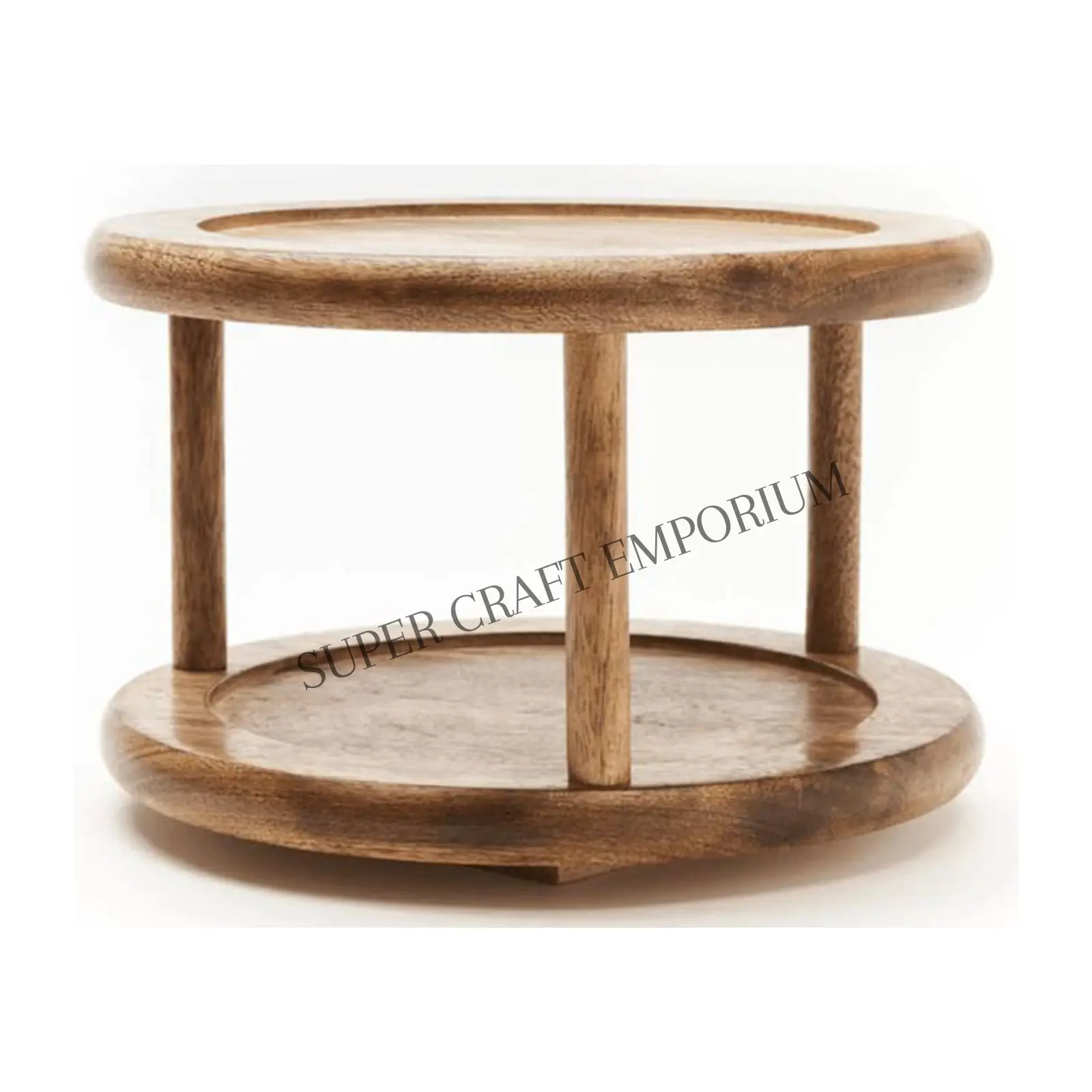 New Design Rustic Wooden 2-Tier Multifunctional Organizer Tiered Tray Stand Lazy Susan for Table Top