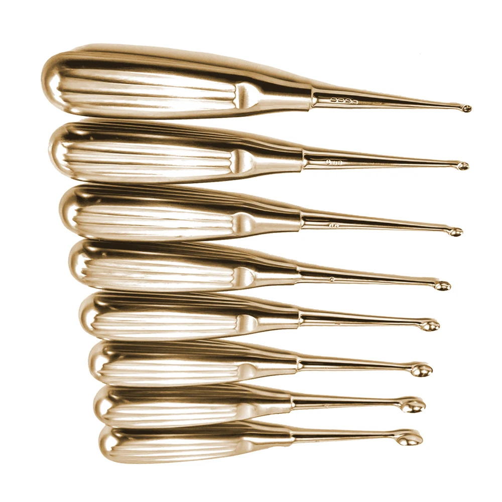 Elegant Looking Spinal Tool Bone Curette Set Rose Gold Coated Metal Steel 8 Pcs Volkmann Bone Curette Sharp Spoon Bone Curette