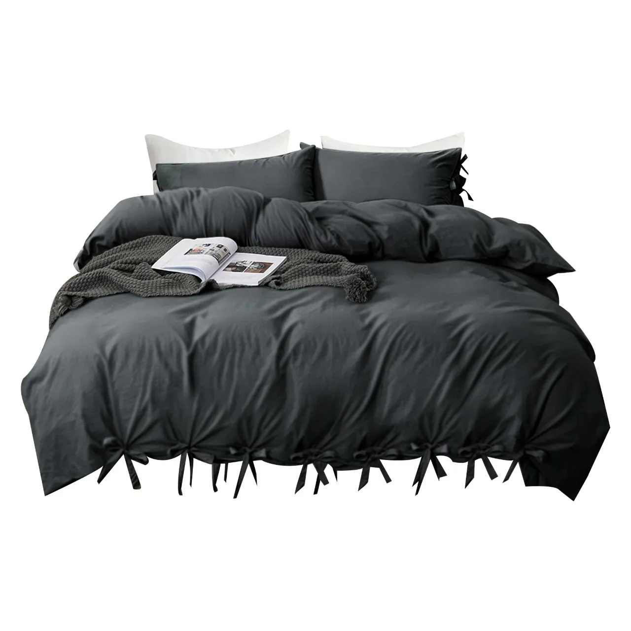 Wholesale New Design Knotted Black Style Bedding Duvet Cover Sets Microfiber Bedding 90 Gsm with Pillow Cover