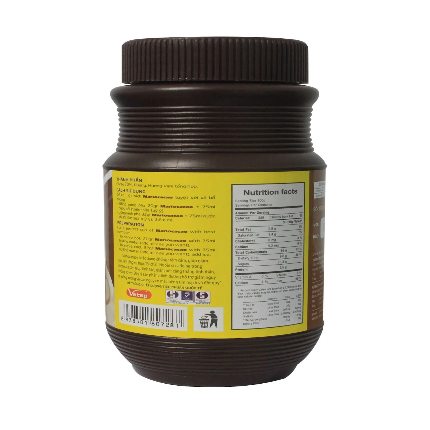 Cheap Price Instant Cocoa Powder Bag Packaging Vietnamese Typical Taste 3 in 1 Brown Jar 500gram/jar Cocoa Ingredients