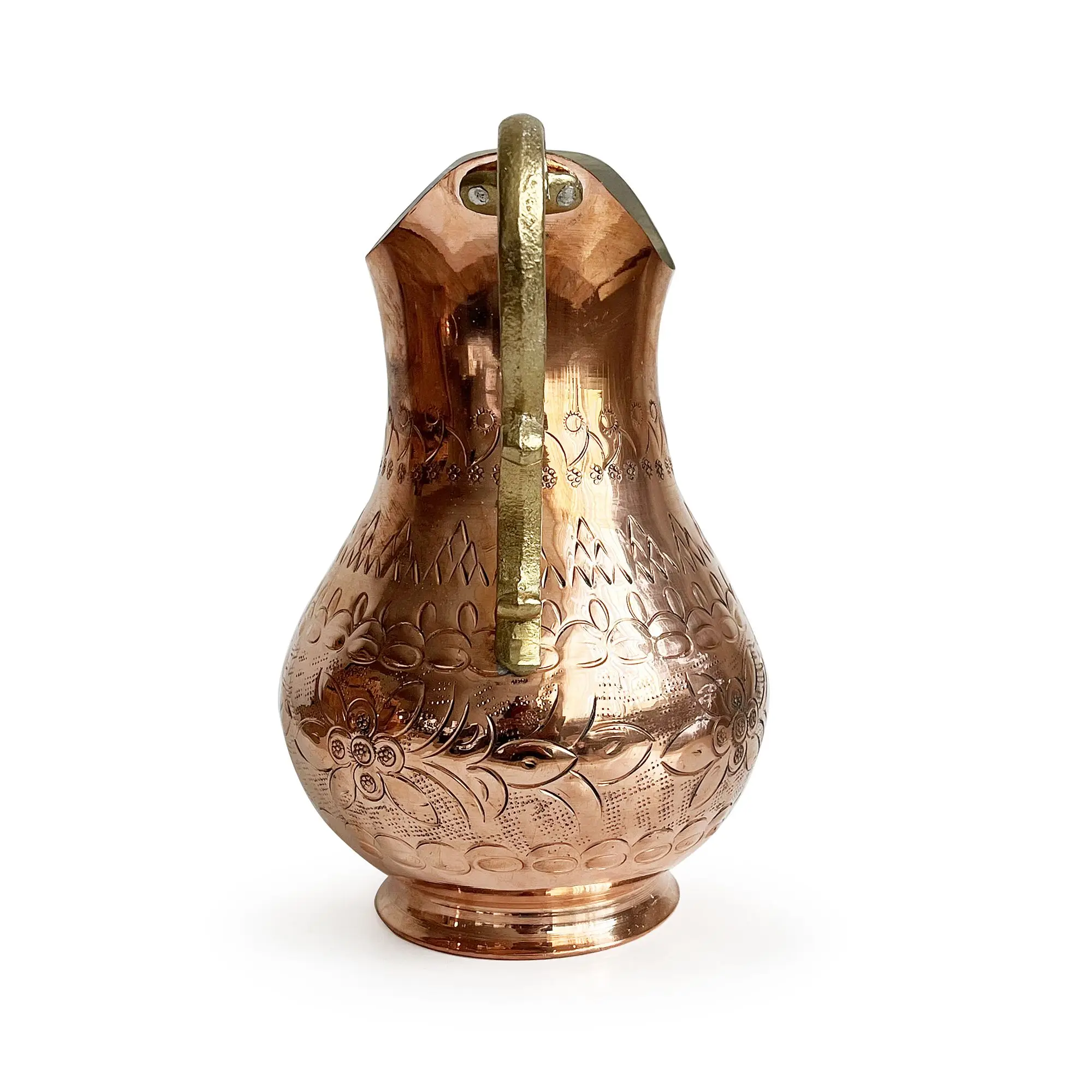 Ottoman Style Hand Embossed Relief Copper Carafe  For Beverage Service, Surahi, Jug, Authentic Design, Ayran Water Jug