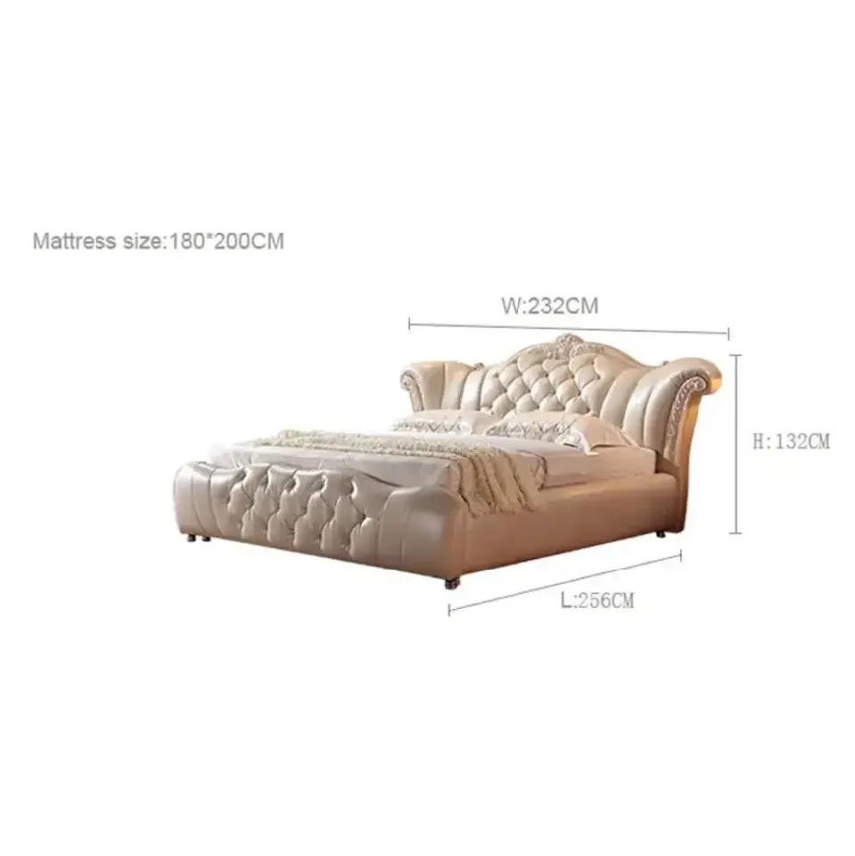 Luxurious Branded Bedroom Modern King and Queen-size Leather Royal Wooden Home and Hotel Furniture Sets