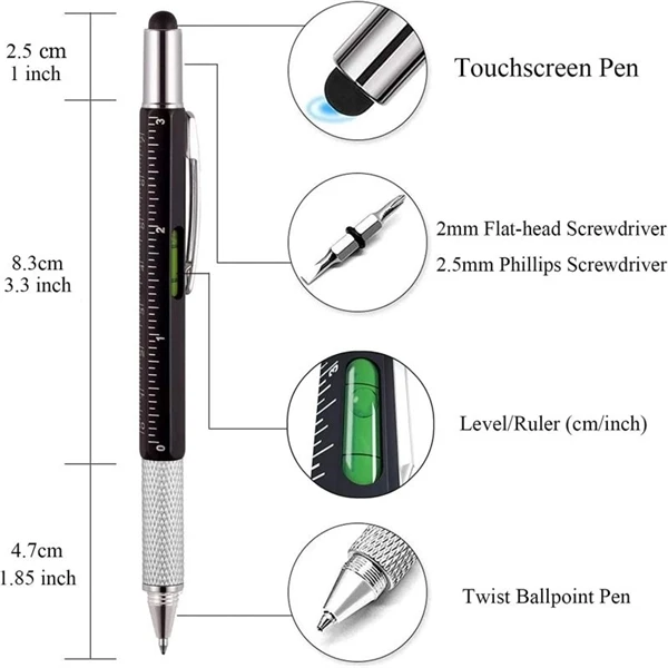 Stylus Ballpoint Pen with Screwdriver, Ruler, and Level Gauge Multi-Tool Writing Companion Versatility at Your Fingertips