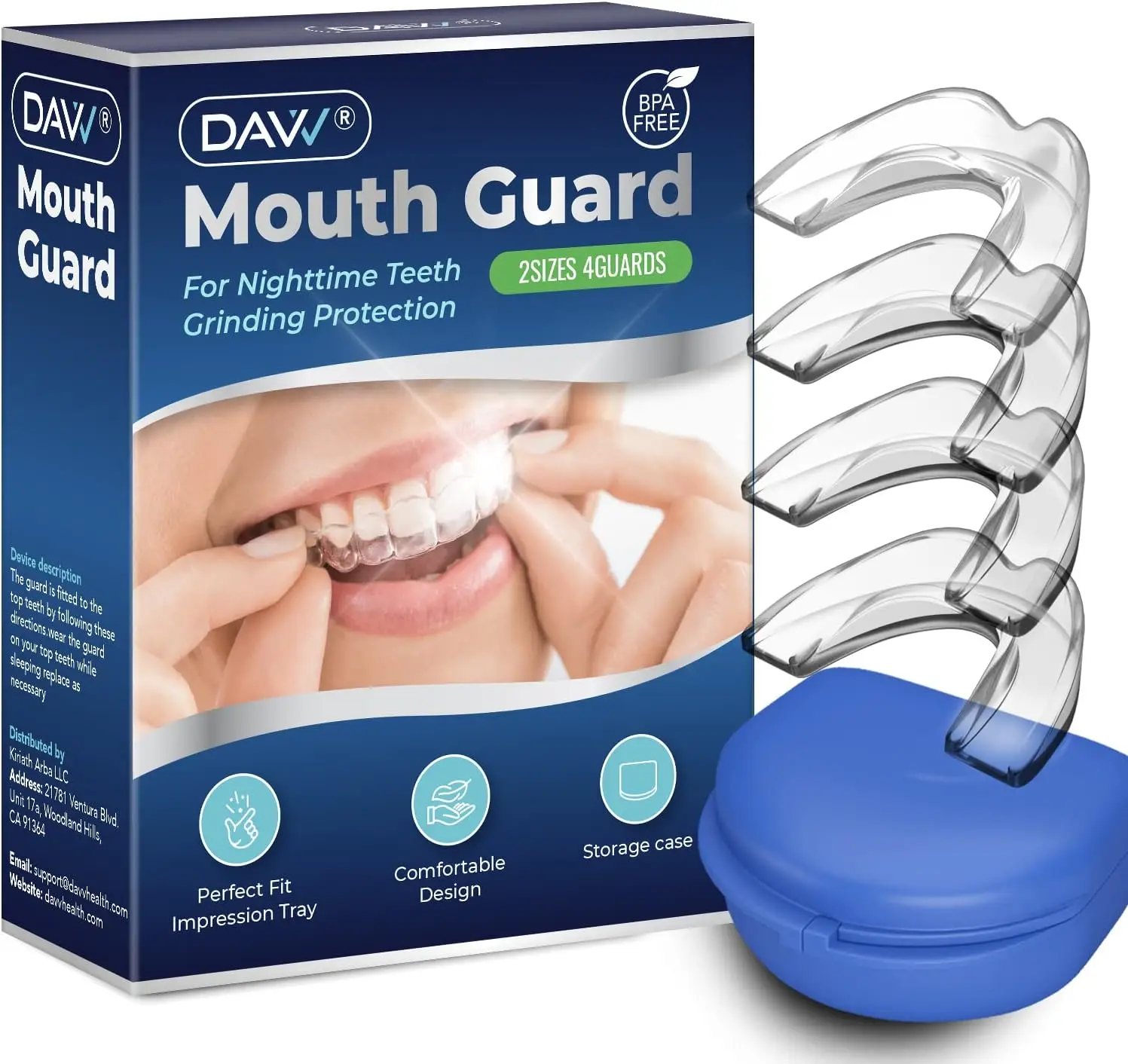 Mouth Guard for Clenching Teeth at Night Guards for Teeth Grinding to Stops Bruxism & Teeth Clenching 2 Sizes with Hygiene Case