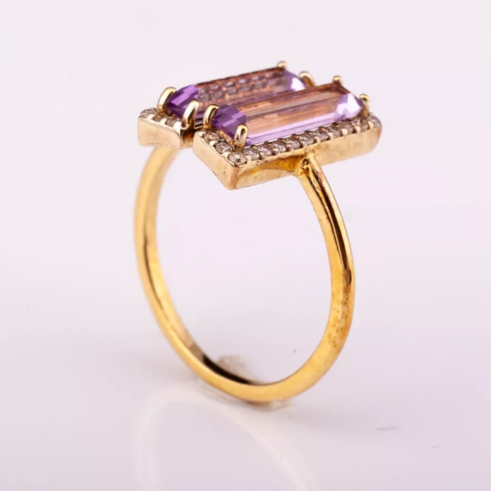 14K gold plated silver 925 adjustable fine jewelry rings with natural amethyst high quality factory price fine jewelry rings
