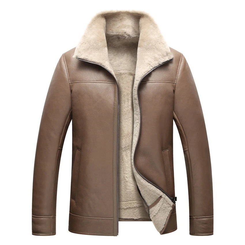 New Real Fur New 2024 Style Shearling Leather Jacket Men Winter Solid Color Jacket Popular Simple Casual Jackets in cheap price