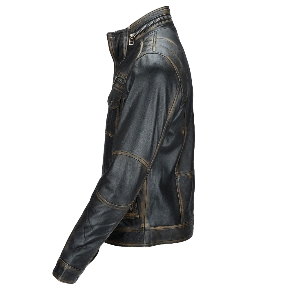 Men Biker Distressed Top Quality Material Wholesale Price Custom Pu Leather jacket