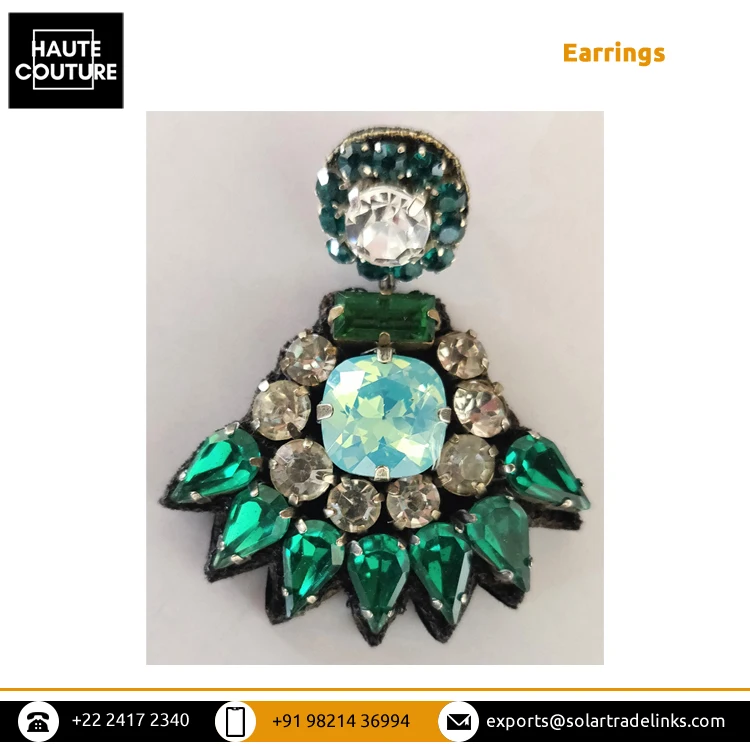 Latest Trending Product Bridal Wedding Wear Best Quality Handmade Emerald Drops and Blue Opal Crystals Made Earrings for Women
