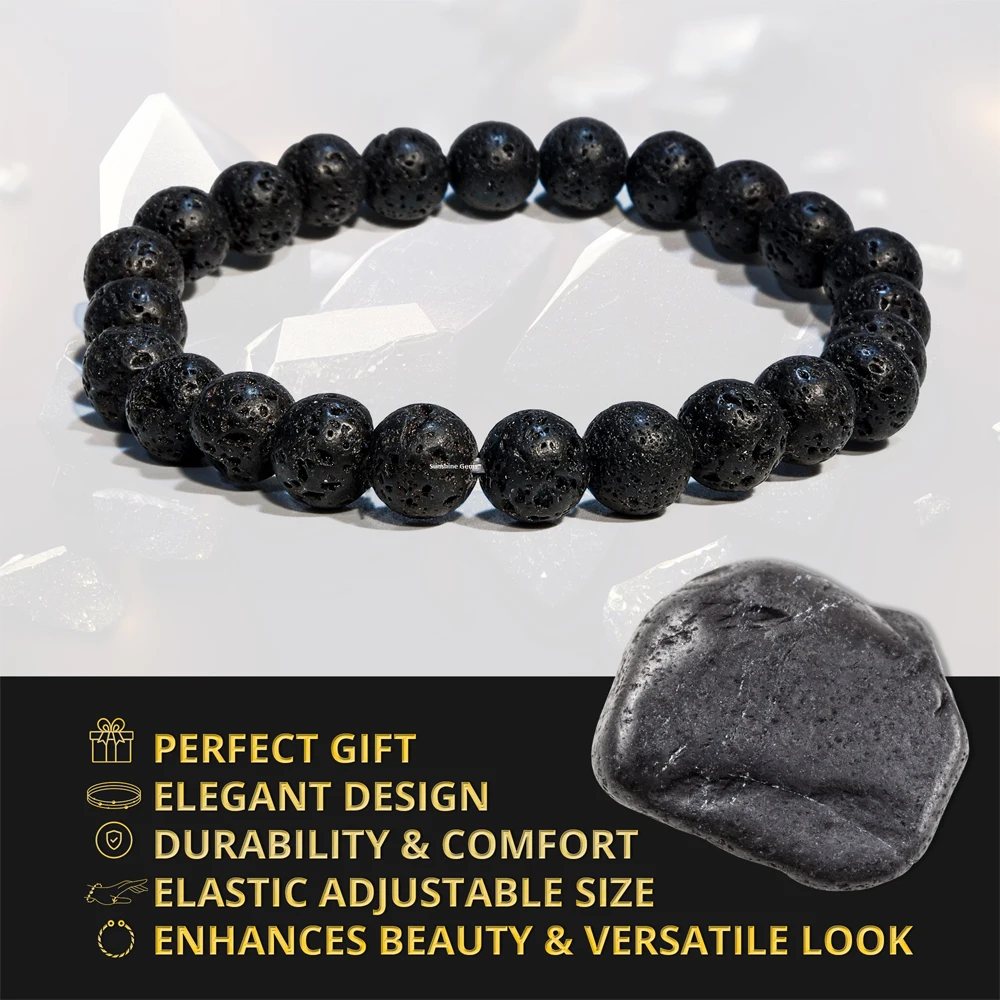 Natural Lava Rock Diffuser Bracelet Handmade 8mm Semi-Precious Gemstone Beaded Bracelet for Healing and Gifts for Women Men