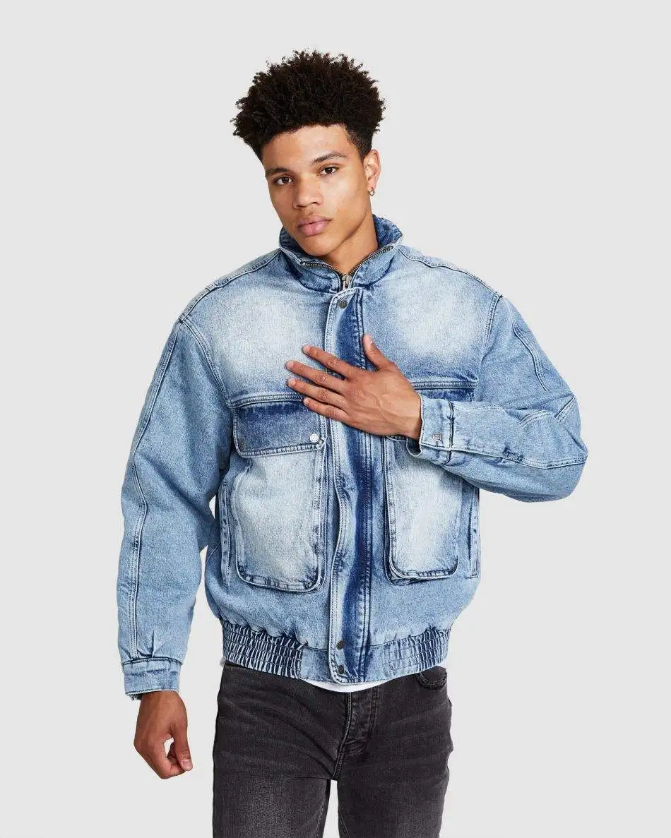 New Men Fashion hip hop rivet jeans jacket male Slim Cotton printed custom logo print  Streetwear Casual denim jacket