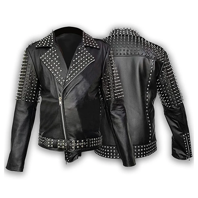 Wholesale new arrival winter season custom made spike studded rock star punk style leather jacket