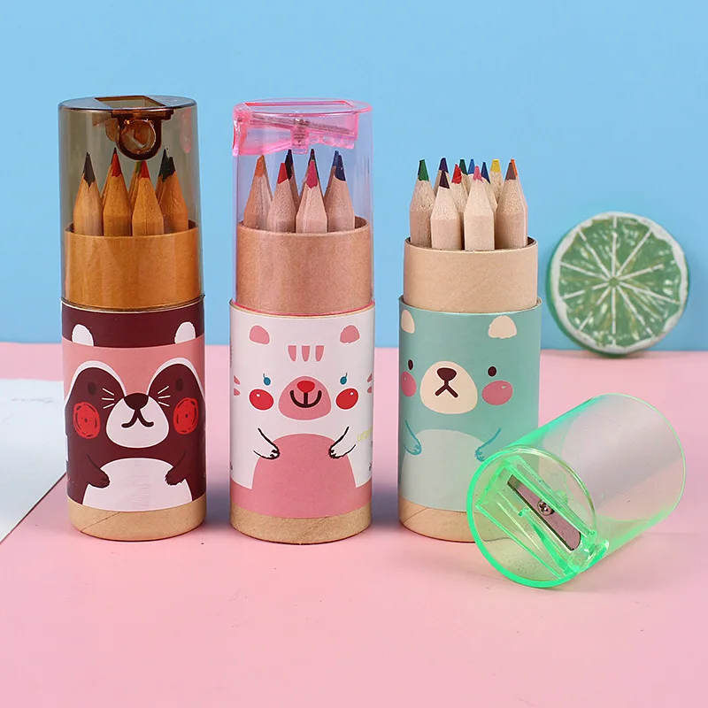 High quality barrel of 12 colored pencils for students and children stationery