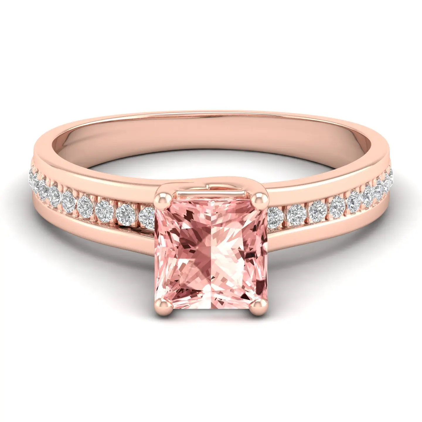 REYES Top Quality Princess Cut 1.25 Carat Morganite Gemstone in 14K Rose Gold Diamond Rings for Women Elegance Designer Jewelry
