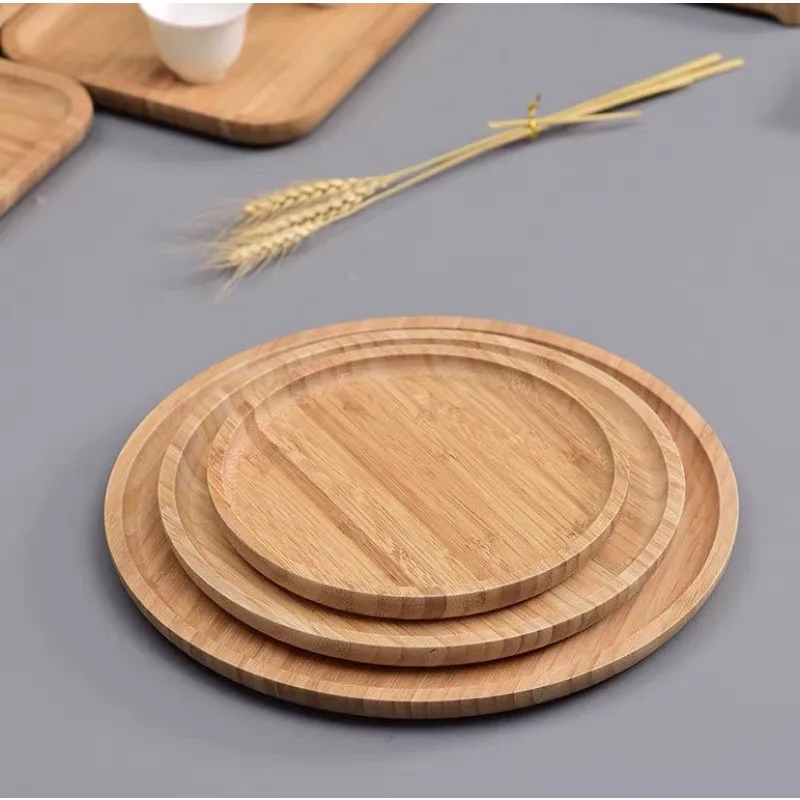 Round dinner plates set bamboo wooden plate dinnerware sets customizable logo wood flatware tableware
