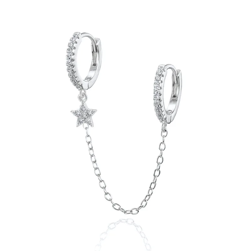 925 Silver Women Jewelry Korea Star Huggies Hoops Earrings Gold Plated Rhinestone