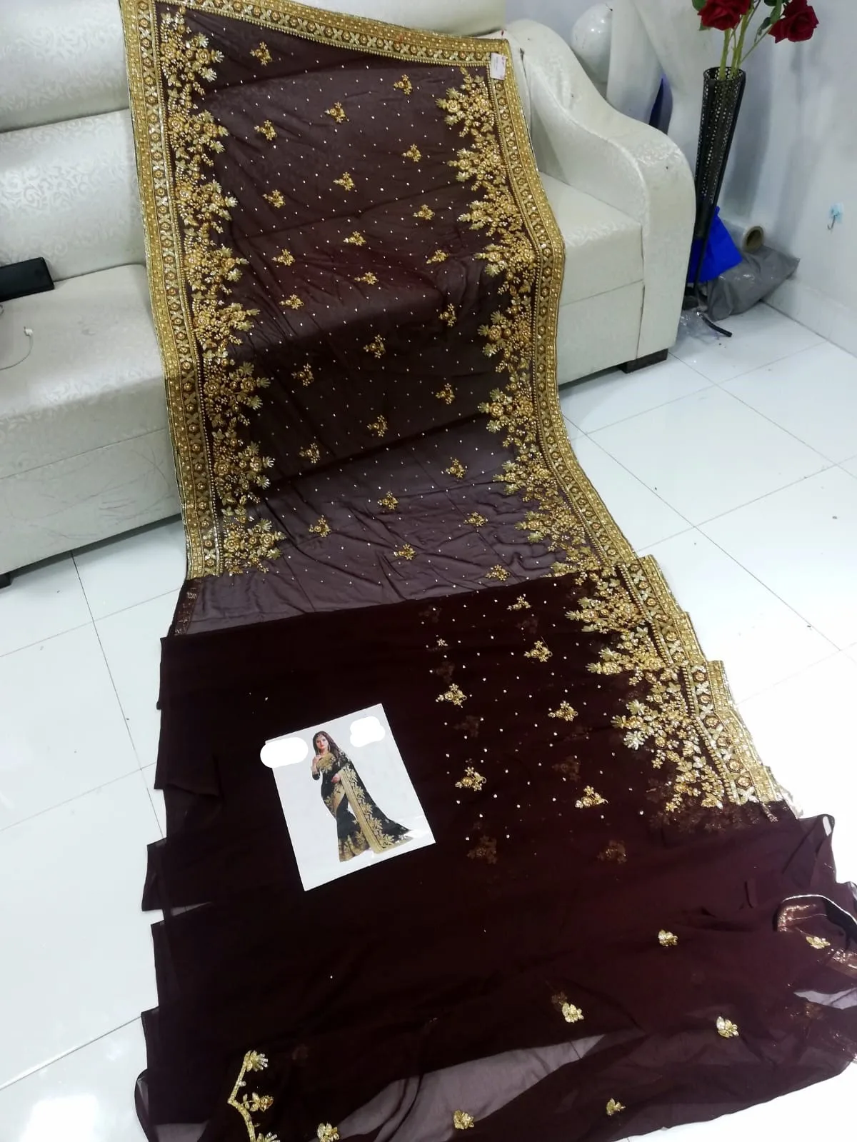 Indian/Pakistani Embroidered Chiffon Zari Work Saree Hot Selling Product 2022