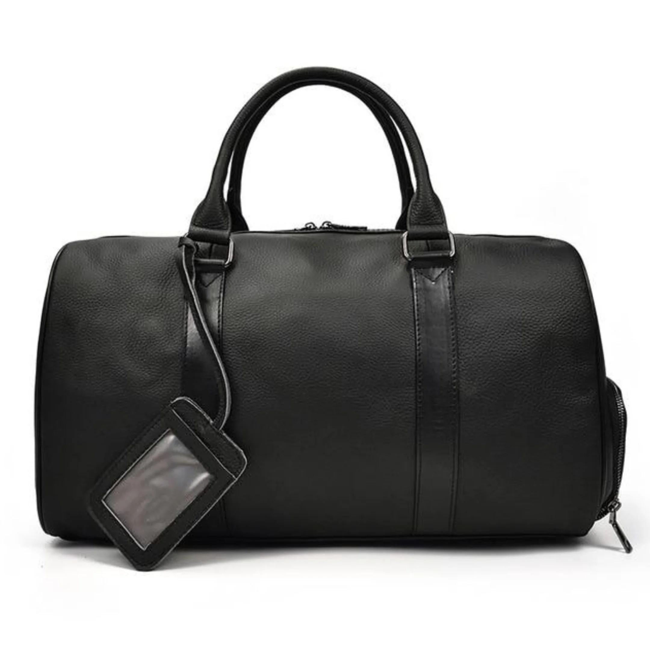 Exclusive Luxury Custom Genuine Leather Weekender Duffel Bag Men Black Pebbled Leather Shoe Compartment Travel Gym Use Featuring