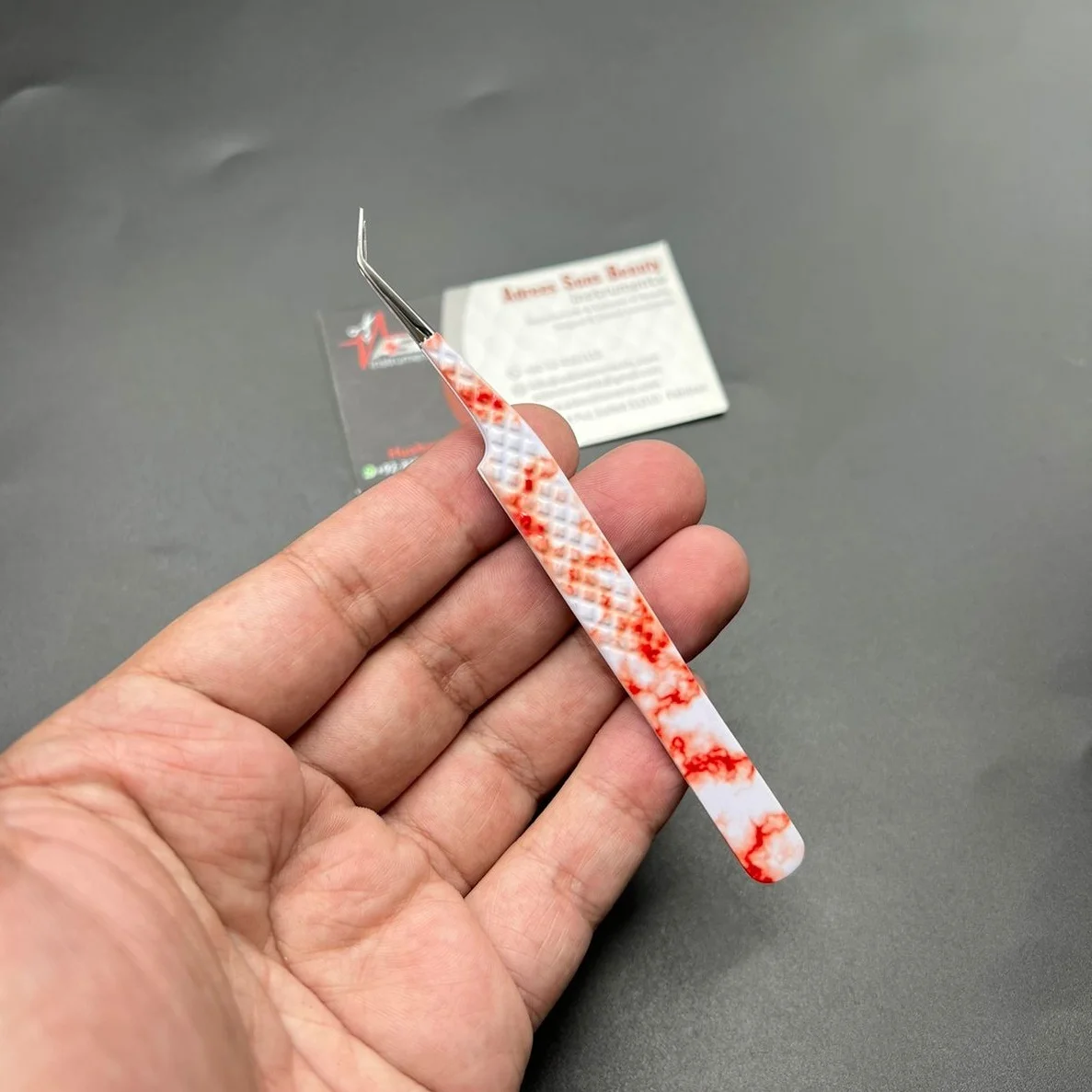 Marble Paper Coated Sustainable Stainless Steel High Quality Anti Static Eyelash Extension Tweezers Custom Logo Lash Tweezers