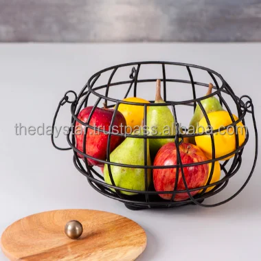 High Quality Completely Customizable Hand Crafted Solid Fruit Basket with wooden lid