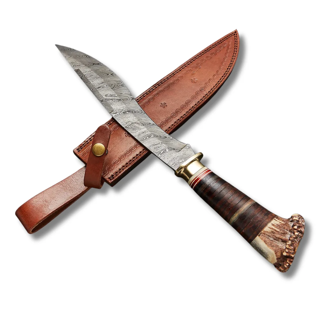 Custom High Quality Classic Handmade Damascus Bowie knife Collectible Tactical Premium with leather sheath