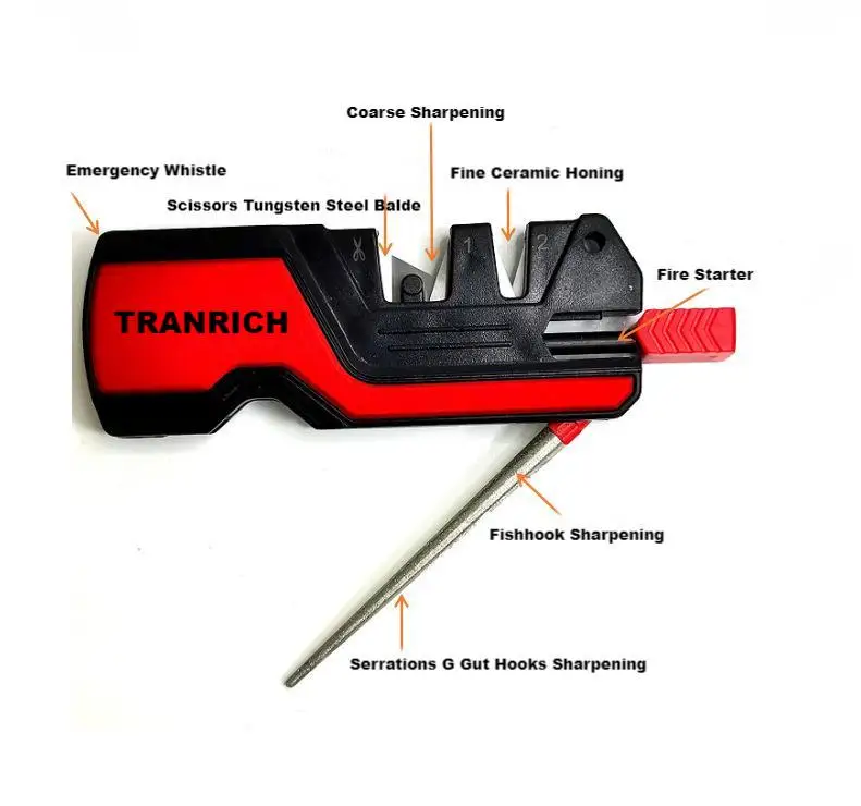 6-In-1 Knife Sharpener & Survival Tools Pocket Diamond Knife Sharpening Rod MultiPpurpose For Outdoor