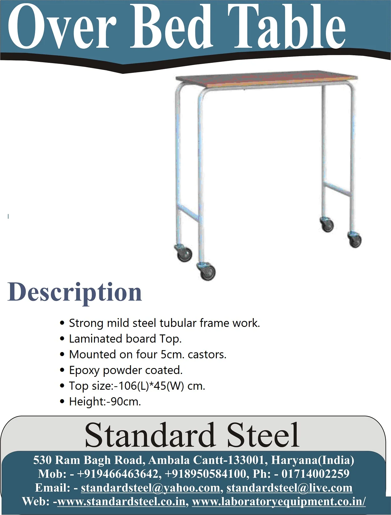 Patient Over Bed Table hospital patient food Table Height adjustable Hospital bed Table hospital furniture price