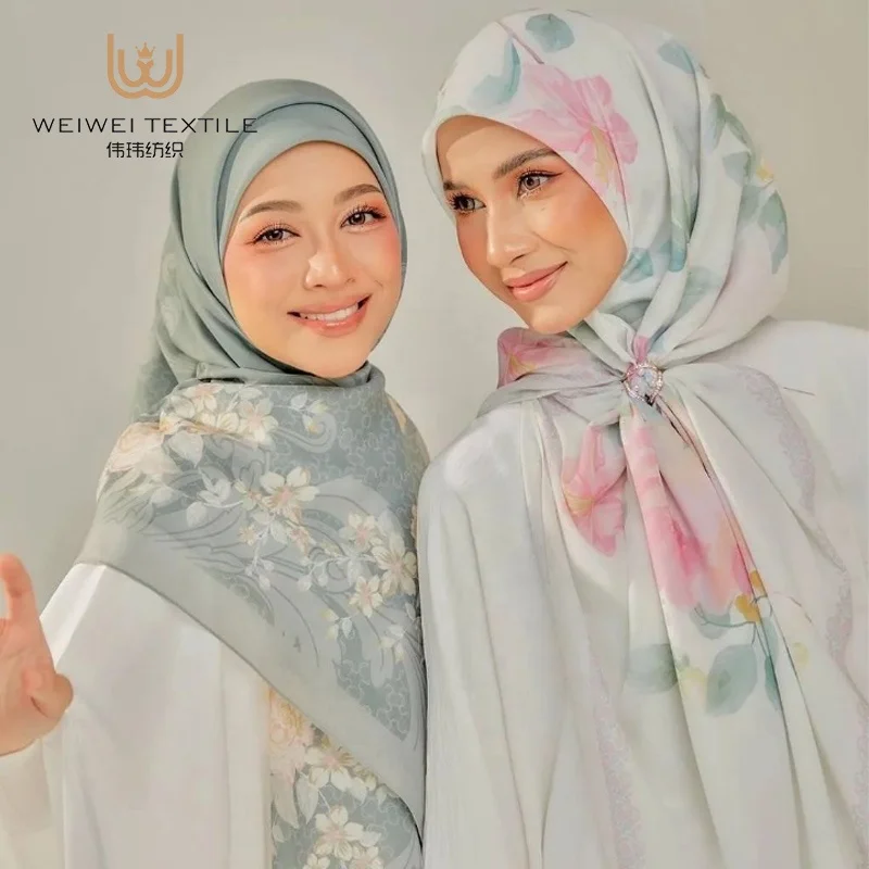 Custom Luxury Malaysia Polyester Printed Headscarf Matte Satin Silk Women Rthnic Scarfs Muslim Hijabs