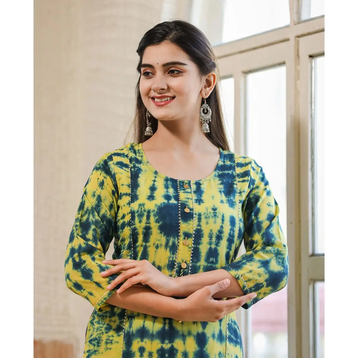 Latest Tie dye printed women cotton boho and hippie Kurtis and tunics readymade to wear in Office