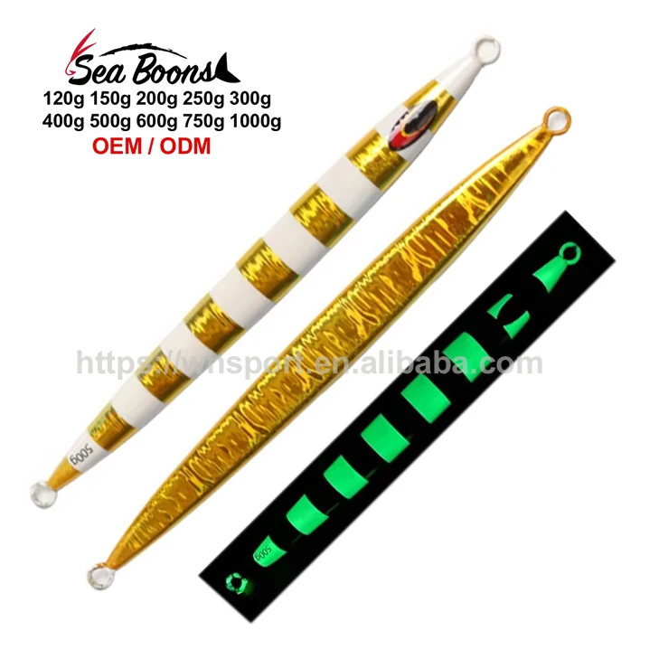 New 120g -1000g Deep Sea Fishing Iron Plate Luminous Bait Boat Fishing Big Size Fast Slow Fall Pitch Jigging Lure