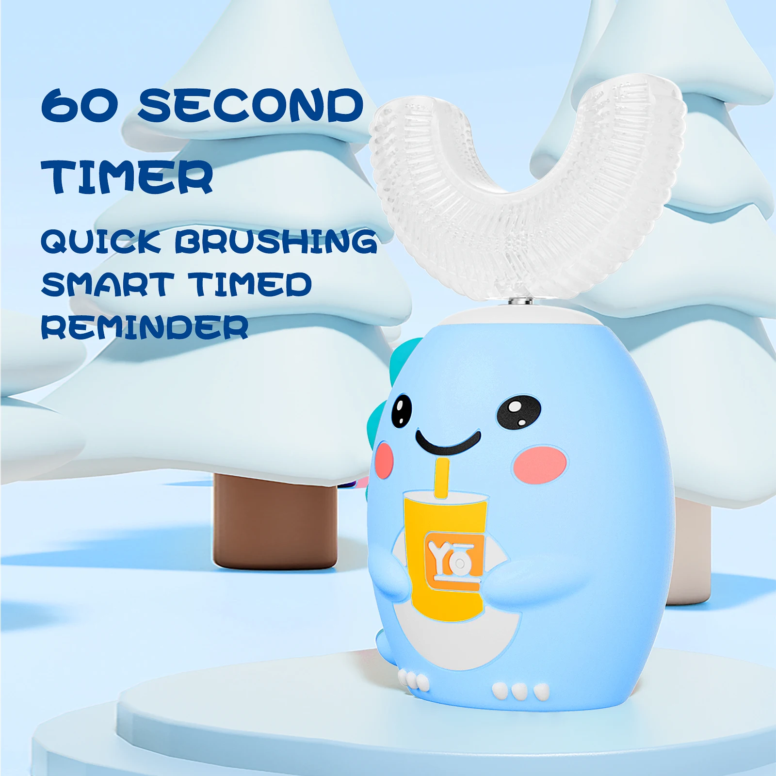 DYCROL High Quality Baby Ultrasonic Electric Tooth Brush 360 U Shape Silicone Smart Toothbrush With Replacement Head For Kids