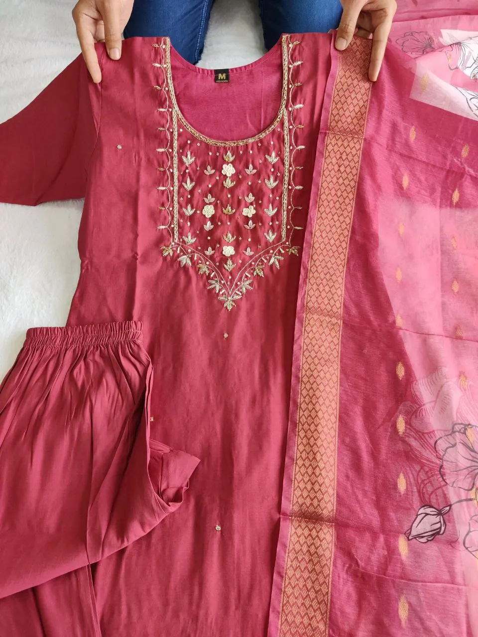 Designer Silk With handwork work salwar suit, Pakistani Salwar Kameez Dupatta Dress, Wedding function wear.