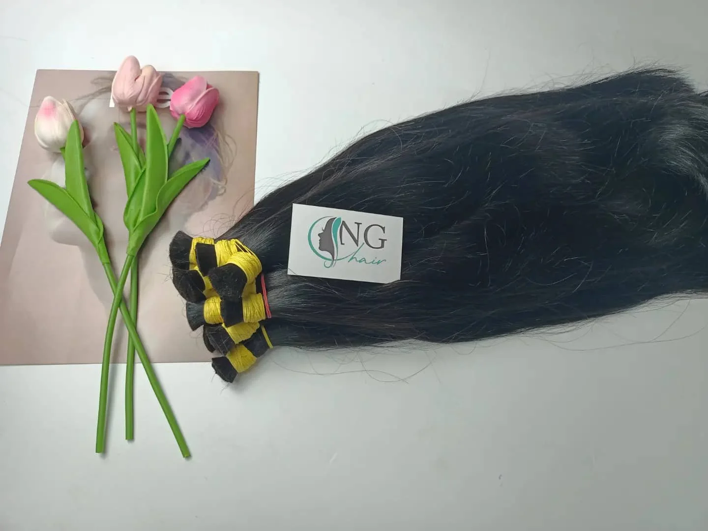 Double Drawn Straight Bulk Hair Band 100% Raw Vietnamese Human Hair Bulk Hair Is Tied With An Elastic Made In Vietnam