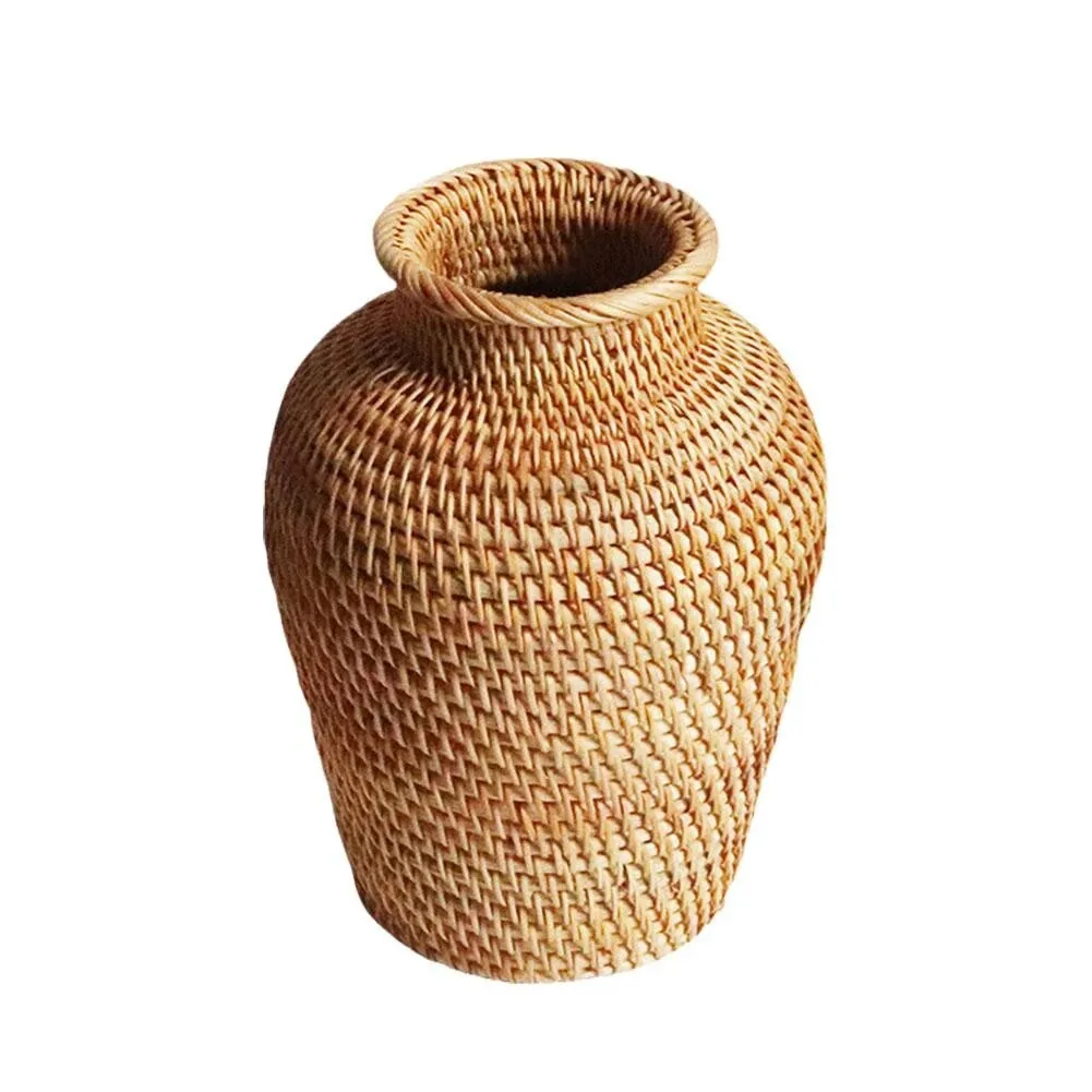 Wicker Vase Rattan Hanging Flowerpot Flowerpot Flower Basket Storage Folding Basket Wicker Vase Rustic Woven Flower Basket Pot