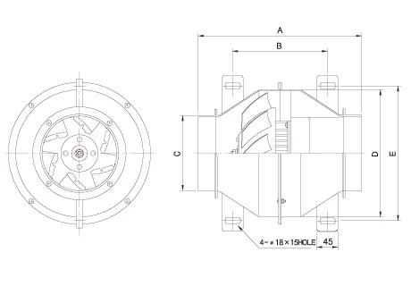 ROBOTECH  Easy installation Low-noise In-Line Duct Fan(Fluid-dynamic turbo type)/Mixed Flow Fan TJF-20B Made in Korea