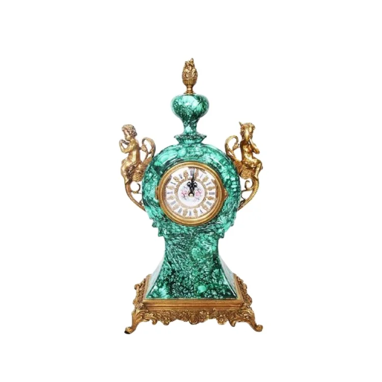 Retro Table Clock Handmade Antique Vintage Luxury  Creative Decorative Malachite Watch For Sale
