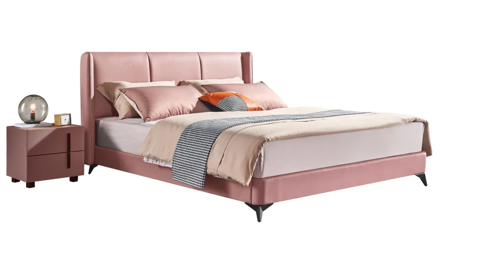 Manufacturer Wholesale High Quality Pink Queen Size King Size Bed Bedroom Set Leather Bed