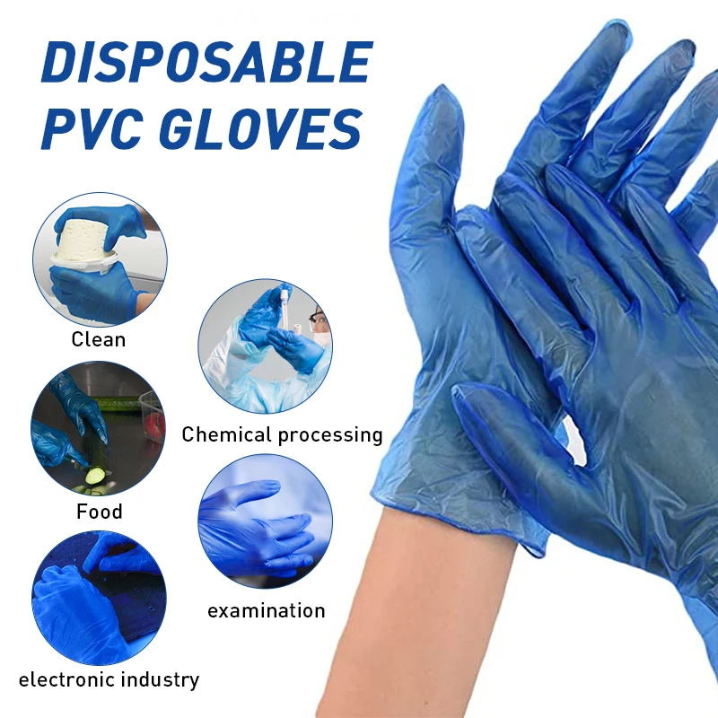 Wholesale Food Safe Vinyl Glovees PVC Blue Clear Vinyl Examination Glovees Food Grade Disposable Glovees For Restaurant