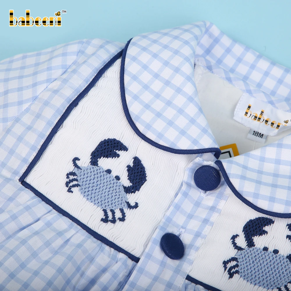 Crab hand smocked boy short set OEM ODM customized hand made embroidery wholesale manufacturer - BB3069