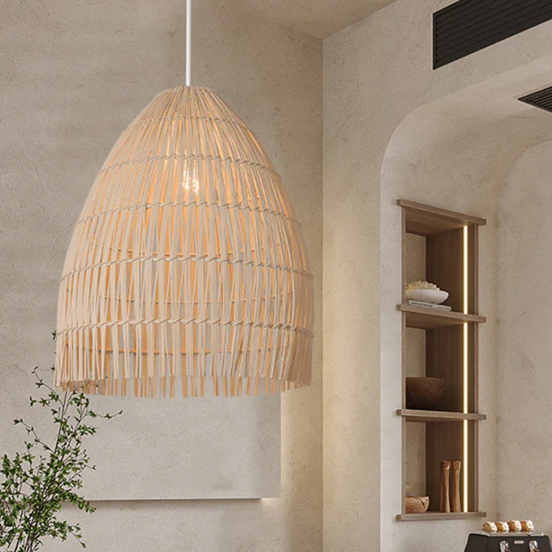 Best New Collection Rattan Ceiling Lamp Lampshade Frame Natural Woven Wicker Restaurant Hotel Decor
