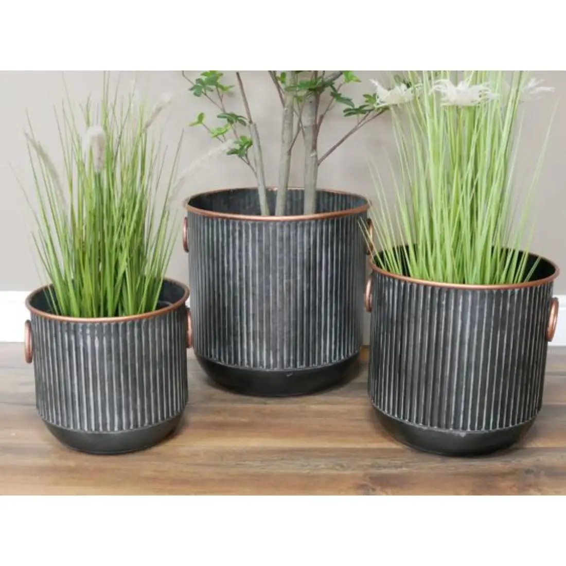 Galvanized Antique Planters Bucket Set Of 3 Premium Quality Metal Counter Decorative Planters Flower Pots Set With Logo