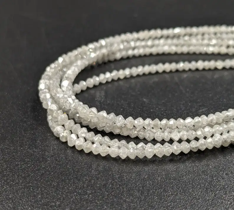 Natural White Diamond Faceted Rondelle Beads 1.8-2.2mm Conflict Free Diamond Jewelry Making Beads Strands In Wholesale Bulk Rate