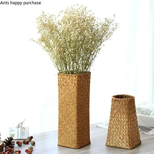 Natural Seaweed Weave Basket Pastoral Rattan Vase Bamboo Weaving Room Flower Arranger Gypsophila Dried Flower Vase Decoration