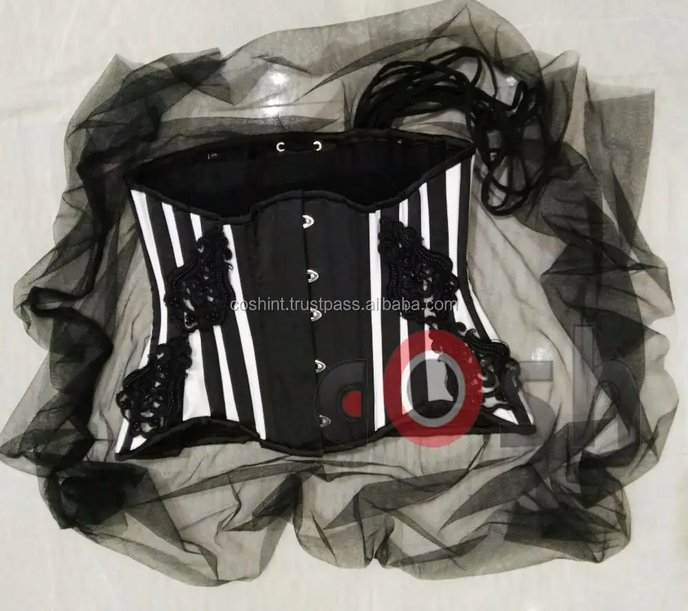 COSH CORSET Underbust Steelboned Waist Cincher Two Tone Satin Corset With Beaded Patches Party And Fashion Wear Outfit