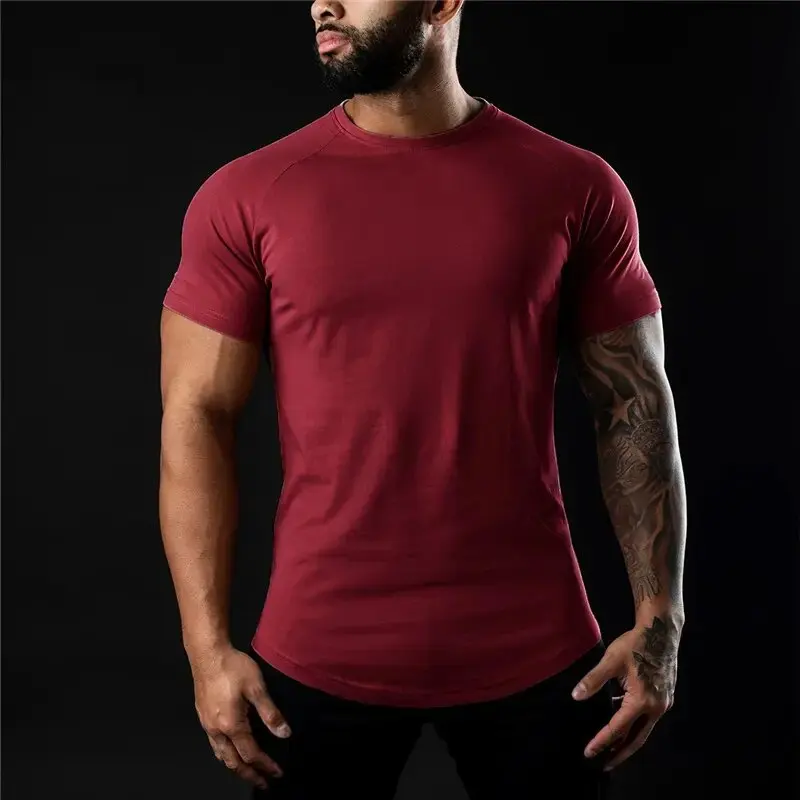 High Quality Gym Shirt Fit T-Shirts 95% Cotton 5% Spandex Short Sleeve Training Fitness Quick Dry Gym T Shirt For Men