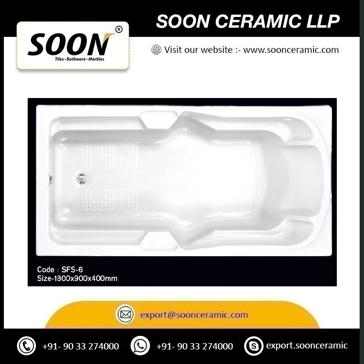 Indian Export Quality White Color Bathtub for Hotel and Home Application with Fancy Style Washroom Bathtub from India