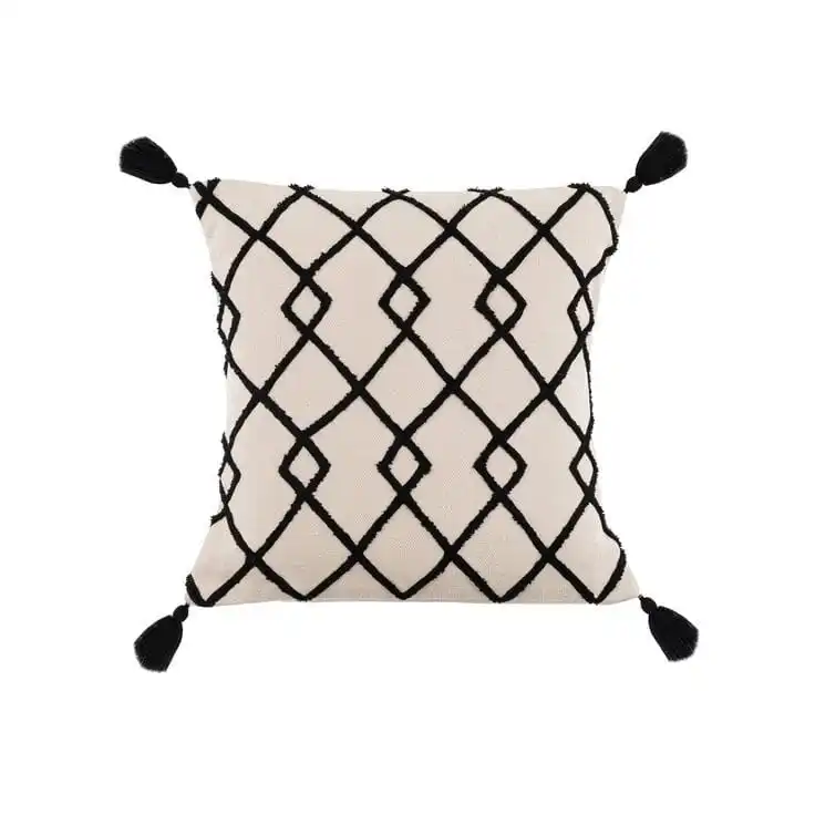 Beautiful Multicolor Geometric Design Cotton Tassels Handwoven Bedroom Pillow Cushion Cases Bed Sofa Home Decoration-Online Shop