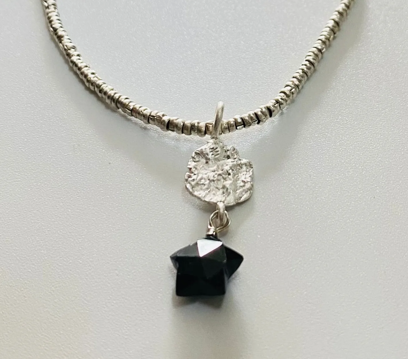 Natural Black Onyx Star Silver Pendant 925 Sterling Silver Black Onyx Gemstone Silver Necklace