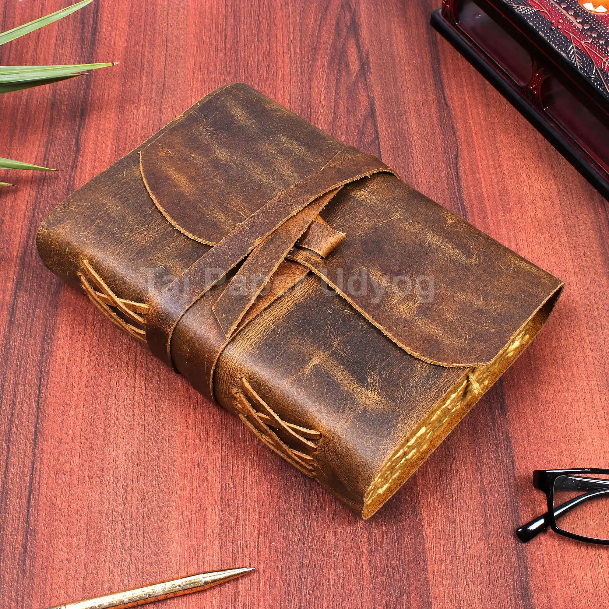 Antique Deckle Edge Paper with Hard Cover Travel Writing Journal Notebook with 120 Inner Page HandMade Bound Brown Leather Diary