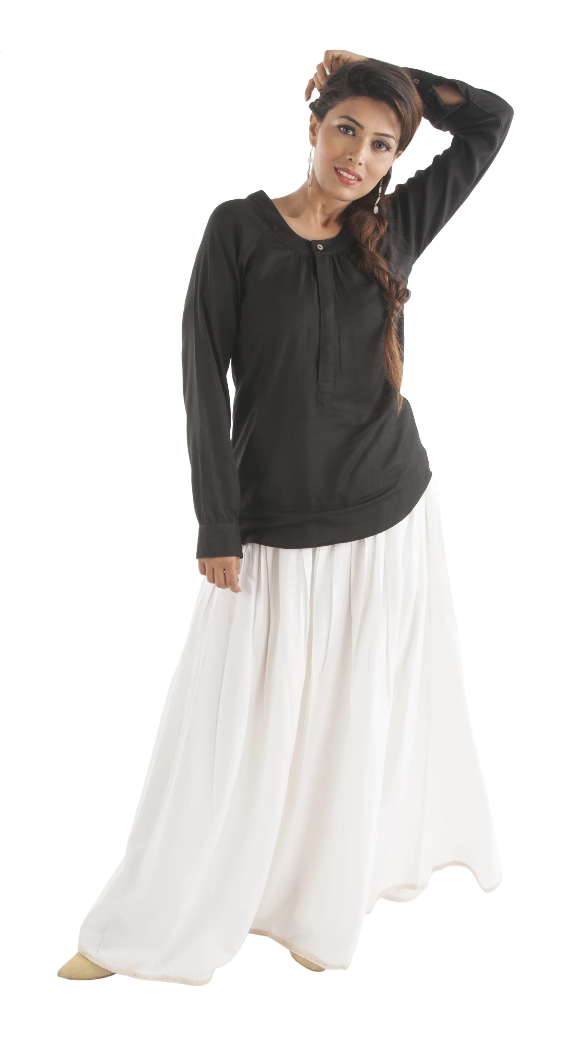 Fashionable and Beautiful White Color Long Skirt with Elastic Waist Band for Young Girls and Women available at Best Price