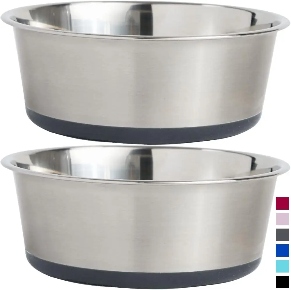 Customized Logo 450ml Non Slip Stainless Steel Heavy Dog Bowl With Rubber Base Stainless Steel Pet Food Drinking Bowl Dish